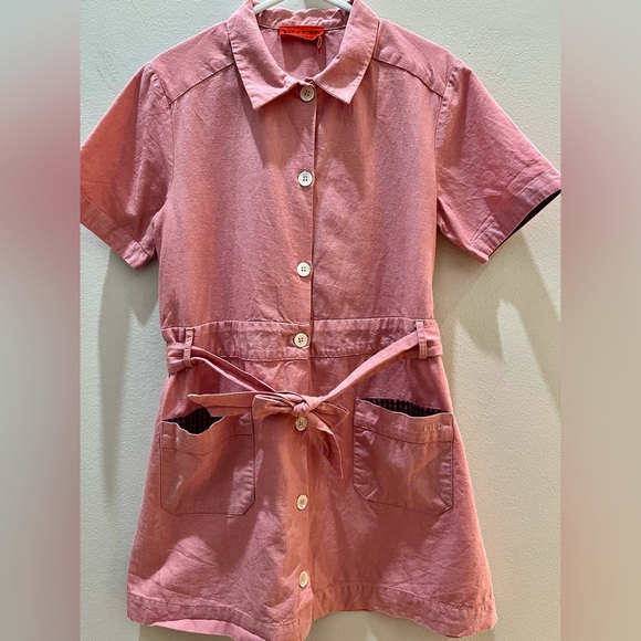 Sonia Rykiel Paris Cotton Oxford Pink Short Sleeve Shirtdress Girls Size 8 - Picture 3 of 8